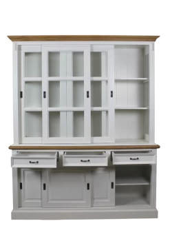 Vitrinekast Provence - Wit/naturel Eiken - 180 Cm -Meubelserie Winkel de kisten koning buffetkast provence 180 cm wit naturel eiken 2