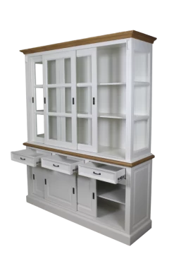 Vitrinekast Provence - Wit/naturel Eiken - 180 Cm -Meubelserie Winkel de kisten koning buffetkast provence 180 cm wit naturel eiken 4