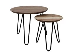 Salontafel Set Van 2 - Naturel/zwart - Acaciahout/ijzer - ø60/ø40 Cm