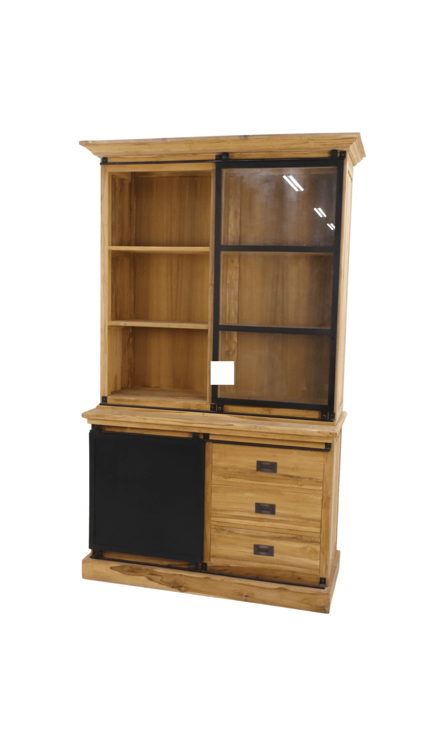 Vitrinekast - Naturel/zwart - Mangohout/ijzer - 125x48x210 Cm 4 Vitrinekast - Naturel/zwart - Mangohout/ijzer - 125x48x210 Cm - Afbeelding 2