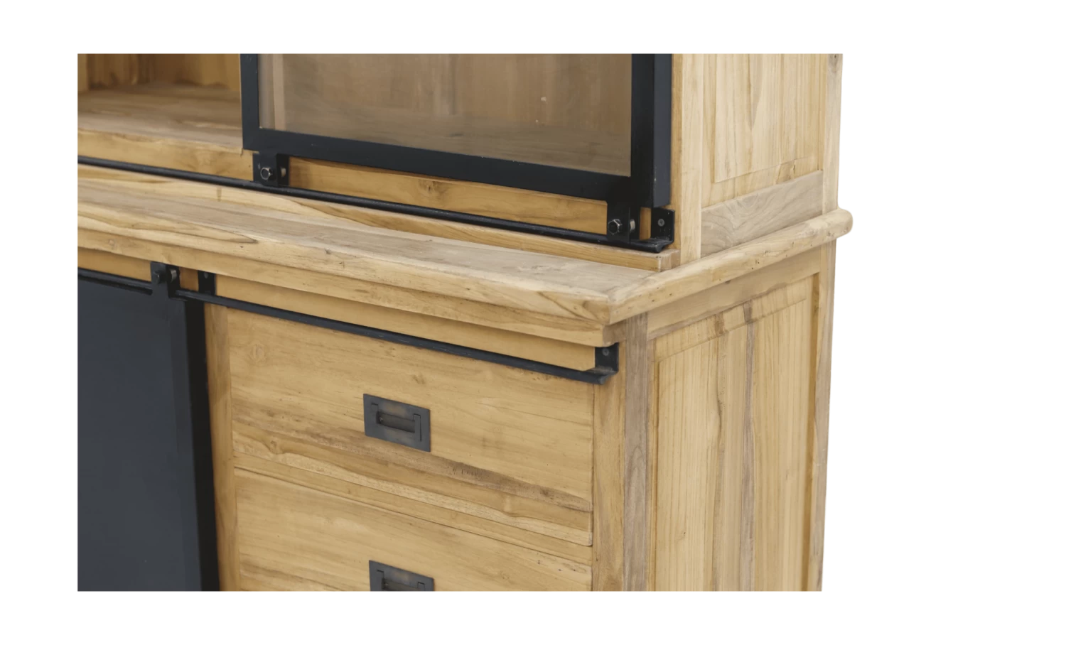 Vitrinekast - Naturel/zwart - Mangohout/ijzer - 125x48x210 Cm 9 Vitrinekast - Naturel/zwart - Mangohout/ijzer - 125x48x210 Cm - Afbeelding 7