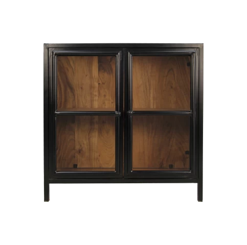 Vitrinekast Kingston - Naturel/zwart - Acacia/ijzer/glas - 90x40x90 Cm