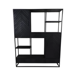 Wandkast Verona - Zwart - Mangohout/ijzer - 160x40x200 Cm -Meubelserie Winkel de kisten koning wandkast verona 160x40x200 zwart mangohout ijzer 1