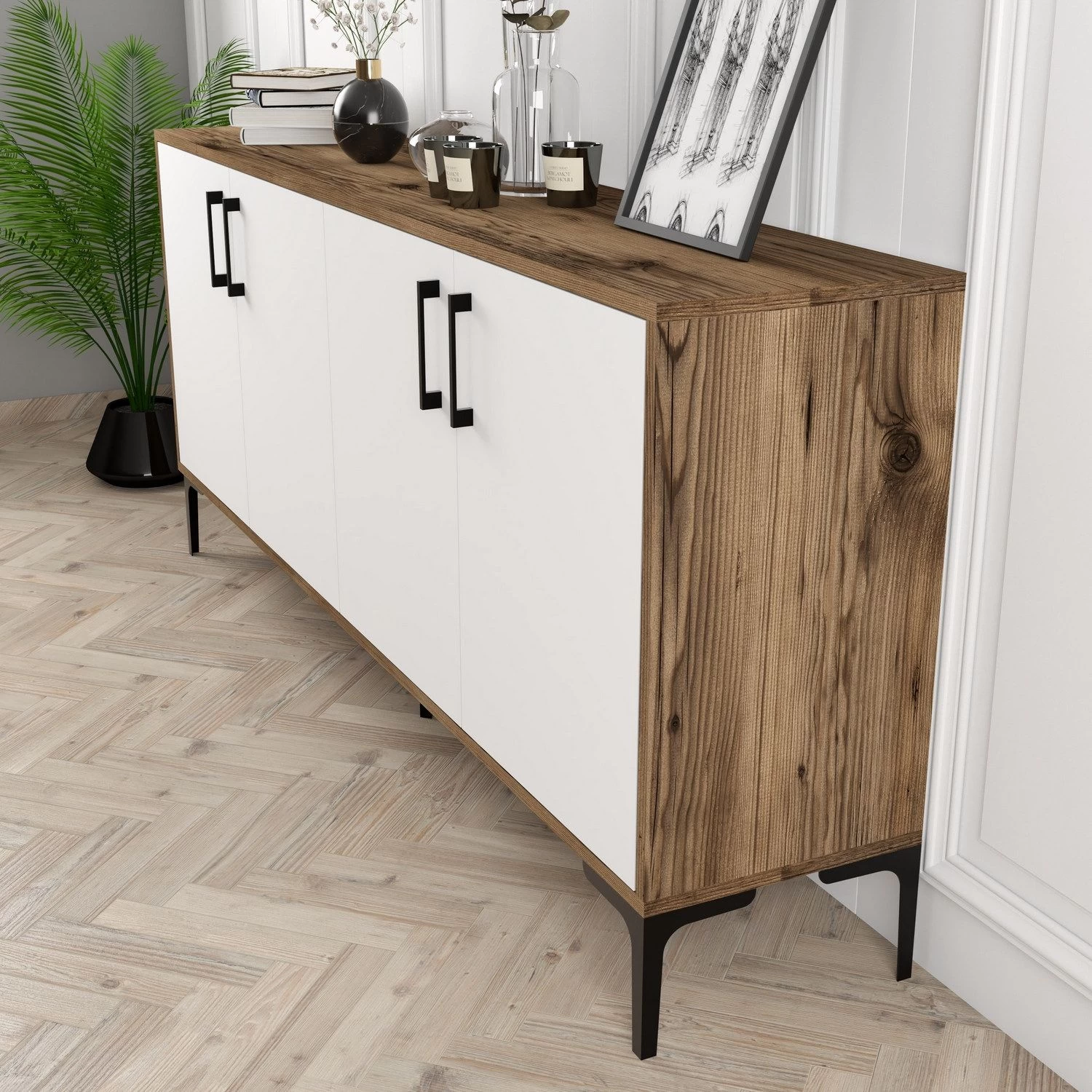 DKK Dressoir Kiev Walnoot Wit 6 DKK Dressoir Kiev Walnoot Wit - Afbeelding 4
