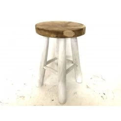 Bijzettafel - Mangohout Wit- D28H45 Cm