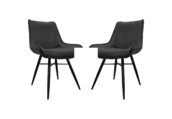 Eetkamerstoel Denver Set Van 2 - Grijs/zwart - Polyester/metaal - 55x63x85 Cm